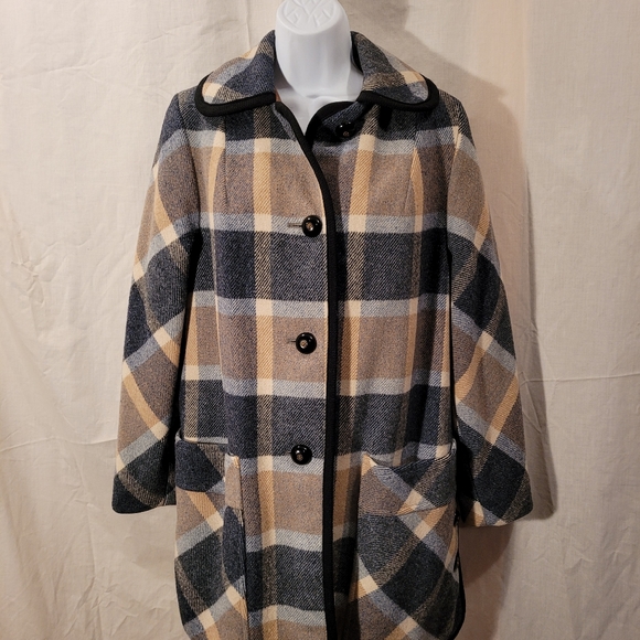 Penguin Fashions Jackets & Blazers - Vtg Penguin Fashions Plaid Wool Blend Peacoat